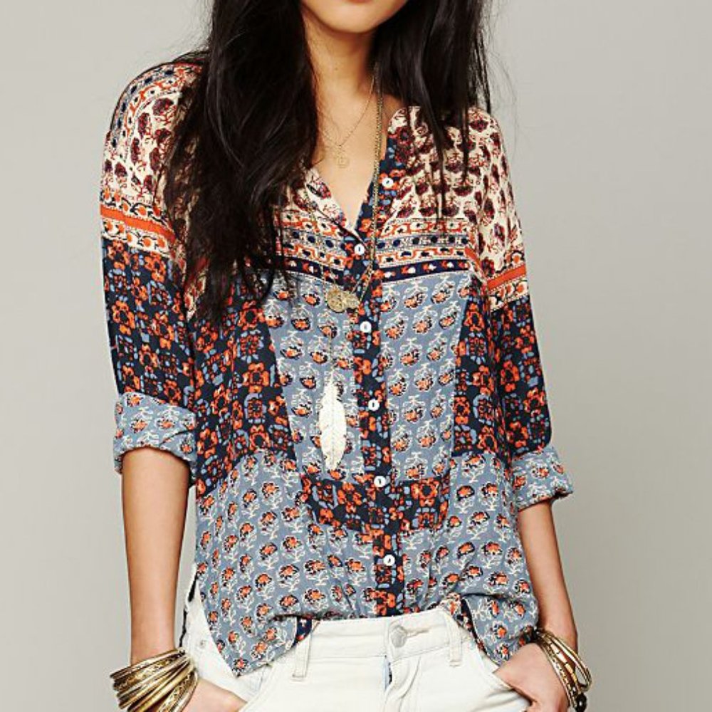 Free People Booti Print Button Up Blouse
